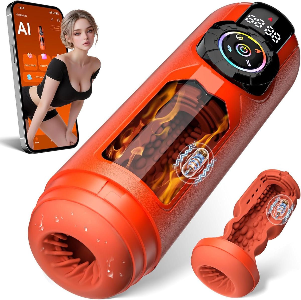 5-in-1 App-gesteuerter Masturbator mit 9 Vibrationsmodi, Leck-, Stoß- und Saugfunktion