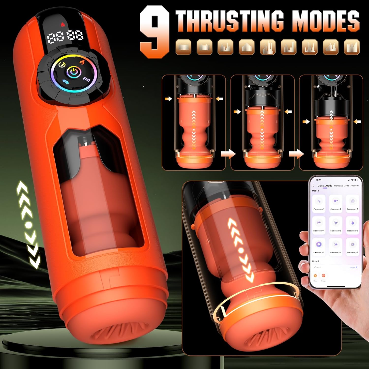 5-in-1 App-gesteuerter Masturbator mit 9 Vibrationsmodi, Leck-, Stoß- und Saugfunktion